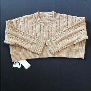 Commense Cable Knit Cropped Tan Sweater